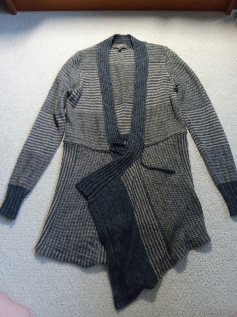 Striped Gray Open-Front Women's Cardigan Sweater